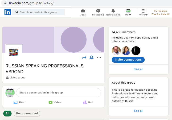 Linkedin group. Russian Speaking Professionals Abroad. 2008-08-01